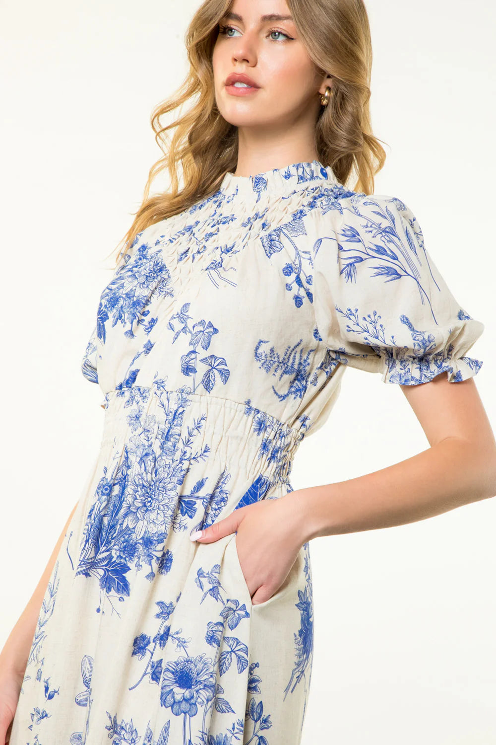 THML Floral Print Short Sleeve Maxi Dress
