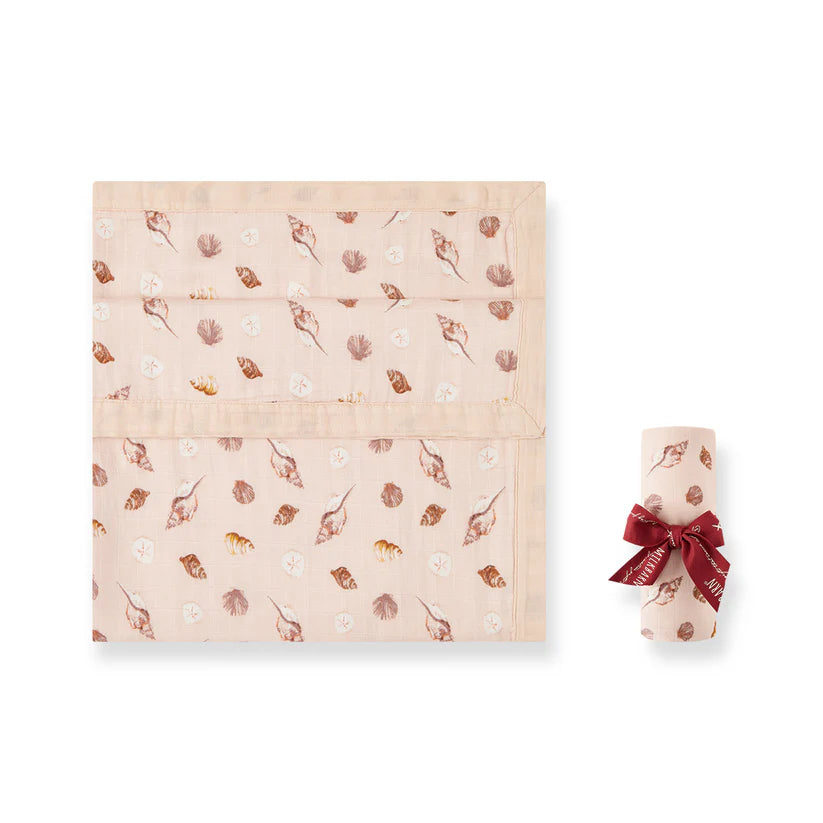 Milkbarn Seashells Big Lovey Three-Layer Muslin Blanket