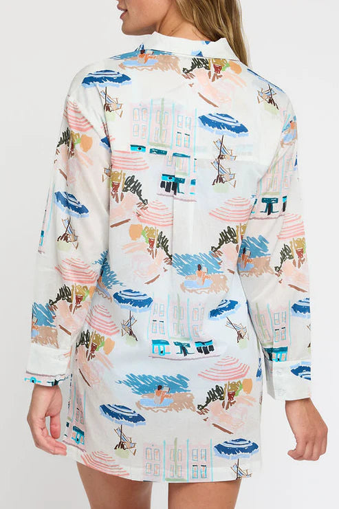 Hermoza Marie Button Front Collared Shirt Dress In Coast To Coast