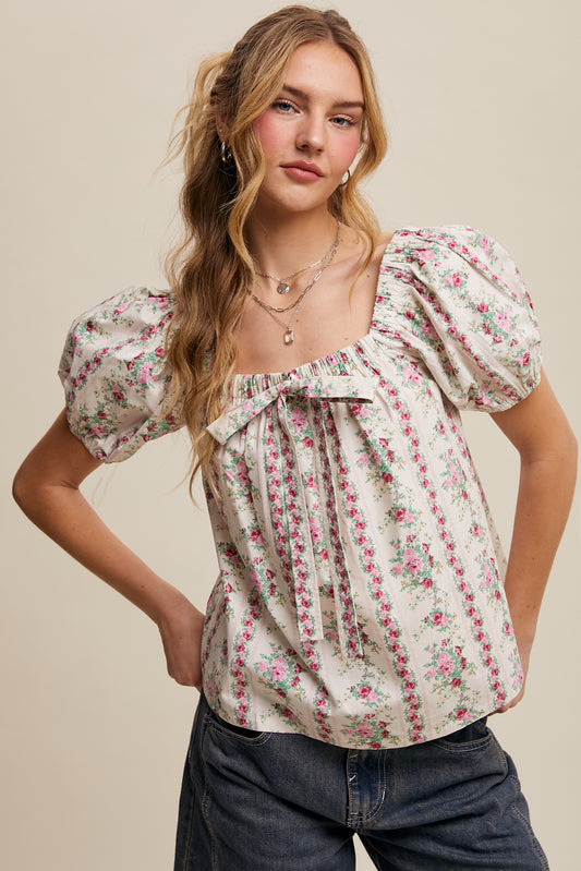 Listicle Clothing Floral Puff Sleeve Blouse