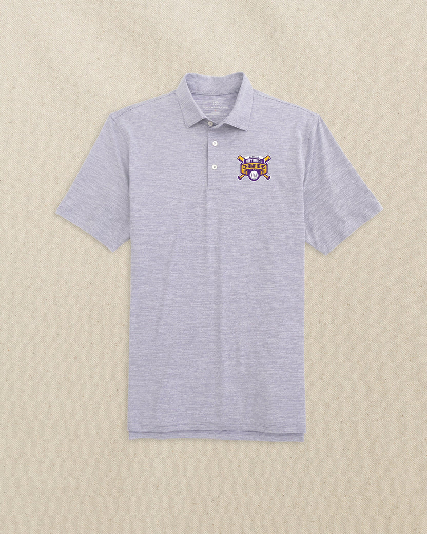 Southern Tide Men's LSU 2025 Baseball National Champions Driver Spacedye Polo