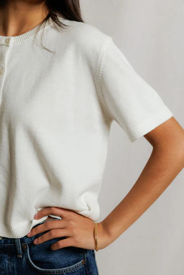 PerfectWhiteTee Maude Cotton Short Sleeve Crew Neck Cardigan