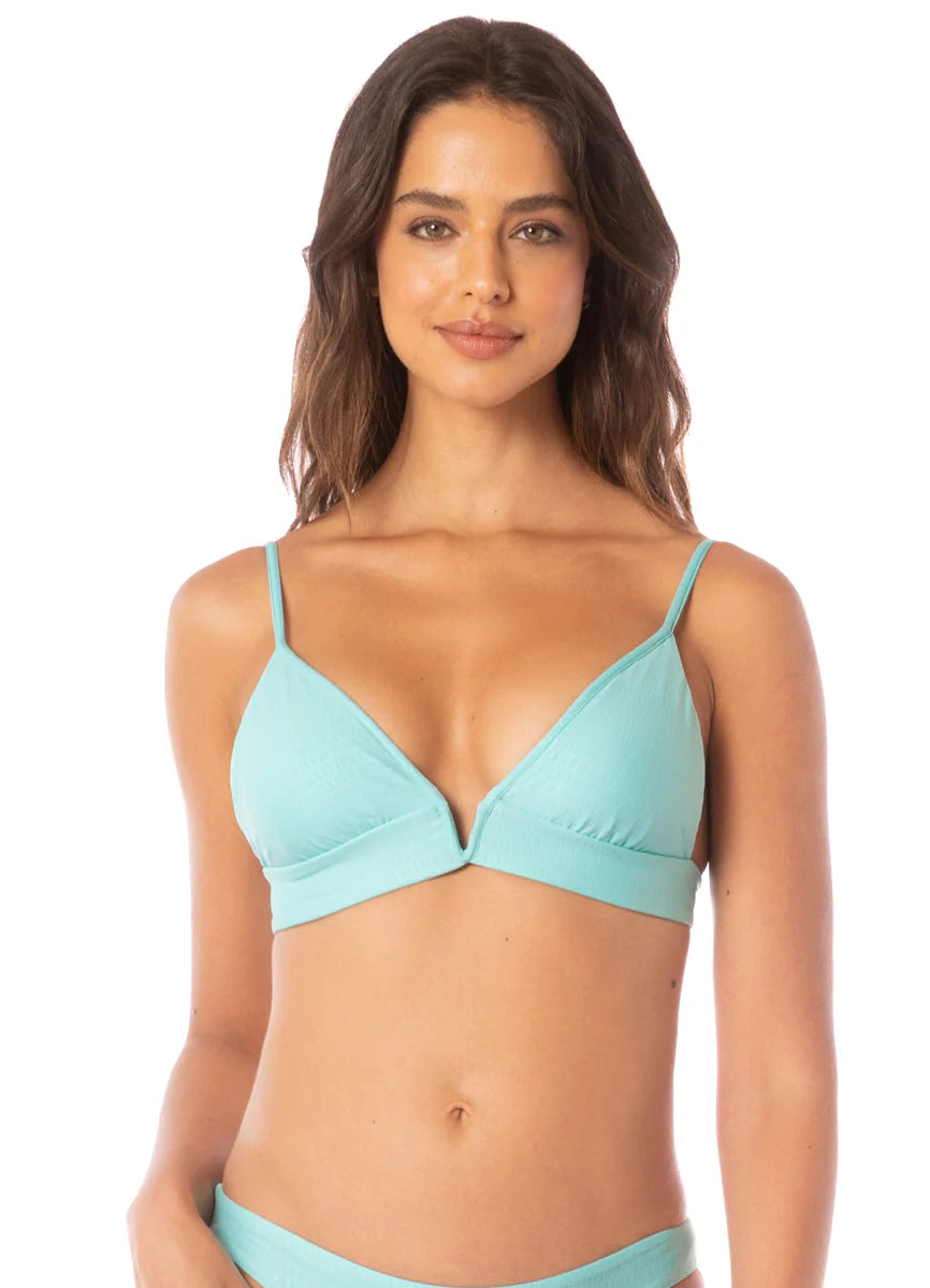 Maaji Women's Sea Turquoise Paradiso Eyelet Long Line Triangle Bikini Top