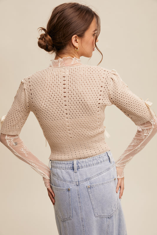 Listicle Pastel Knit Cardigan With Satin Bow Details