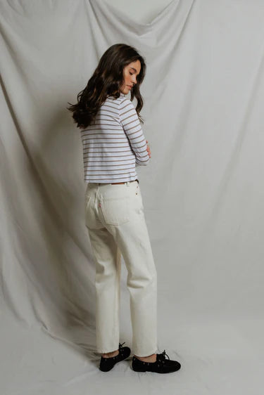 PerfectWhiteTee Parker Stripe Crispy Cotton Striped Long Sleeve Boat Neck Top