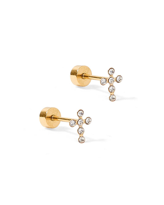 Linny Co. Screwback Stud Earrings - Clara Cross Gold