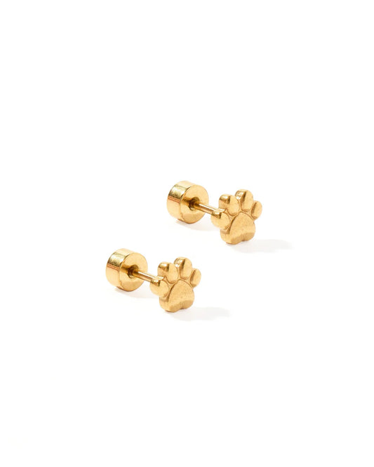 Linny Co. Screwback Stud Earrings - Paw Print Gold