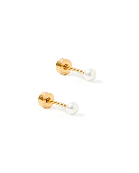 Linny Co. Screwback Stud Earrings - Payton Pearl White 3mm