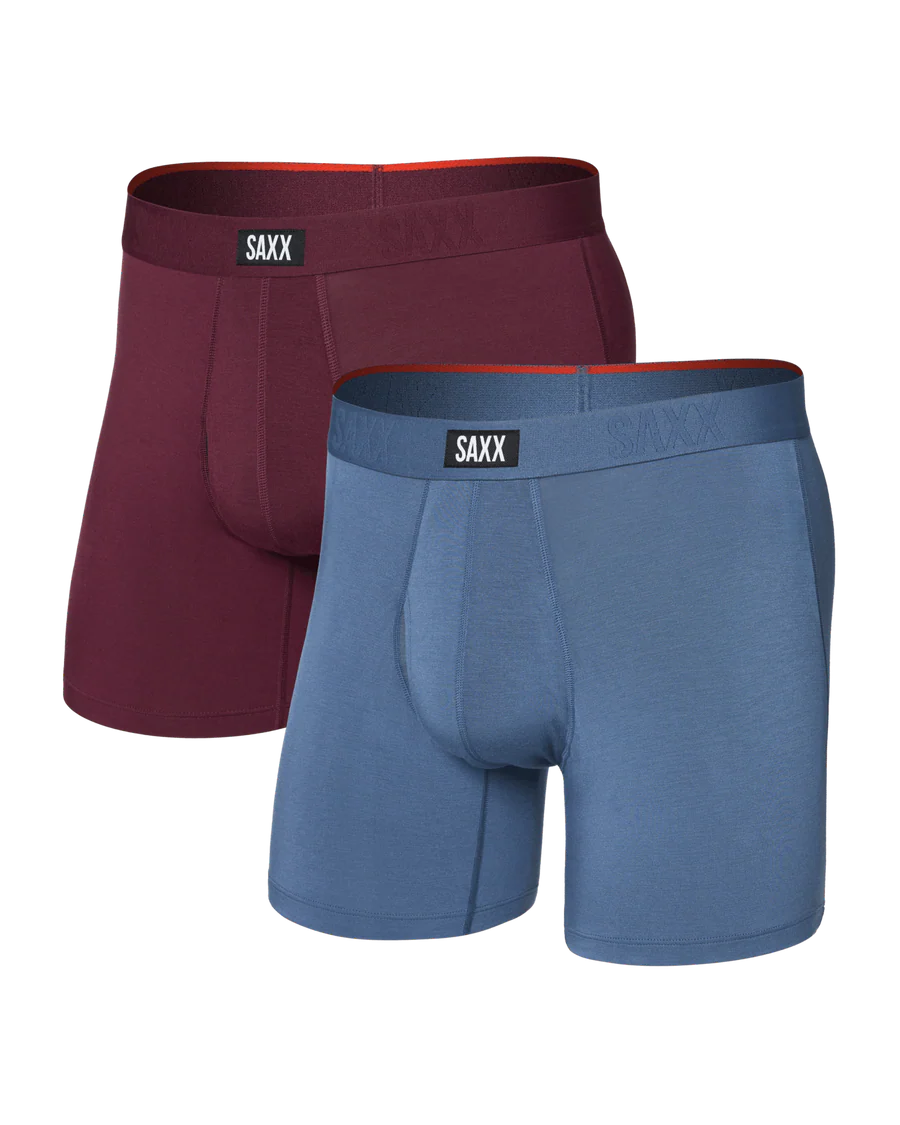 Saxx Vibe Xtra Soft Comfort (2 Pack) Soft Comfort Boxer Brief 6"- Maroon/Washed Indigo