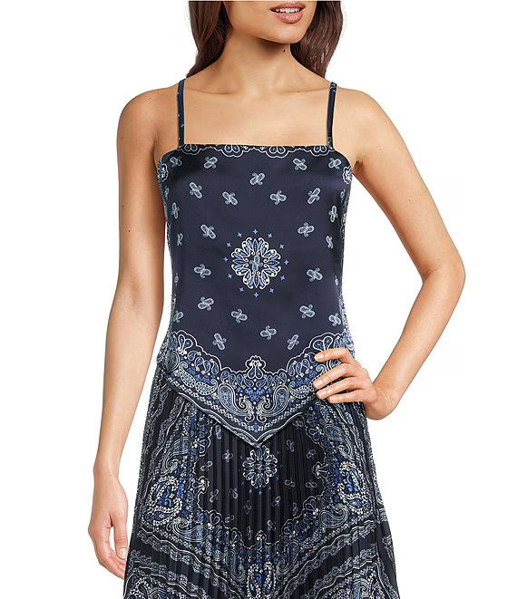 Skies Are Blue Bandana Print Square Neck Sleeveless Top