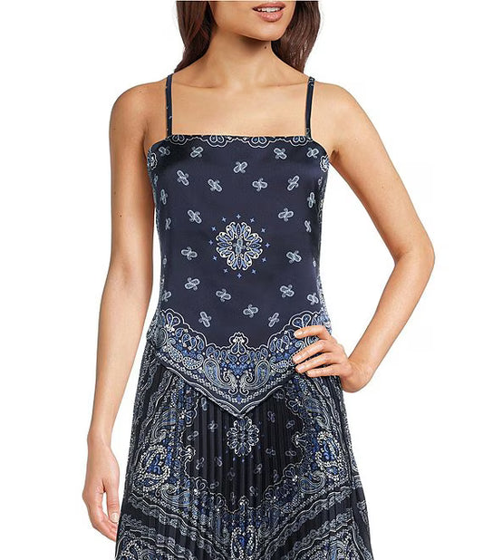 Skies Are Blue Bandana Print Square Neck Sleeveless Top