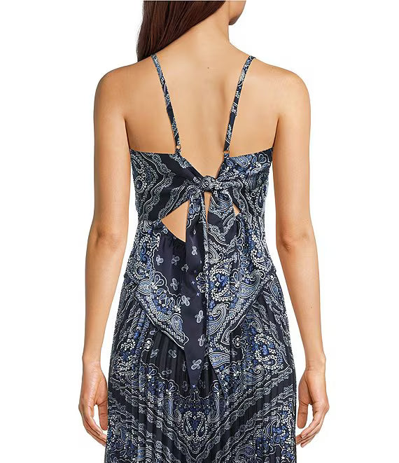 Skies Are Blue Bandana Print Square Neck Sleeveless Top