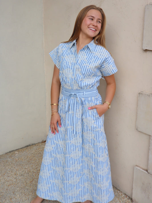 Strut And Bolt Stripe Embroidery Midi Dress