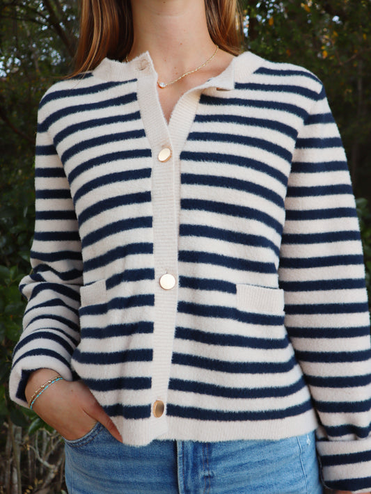 THML Women's Striped Knit Cardigan