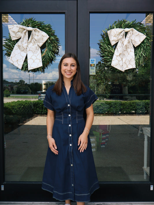 THML Women's Short Sleeve Button "Denim" Dress