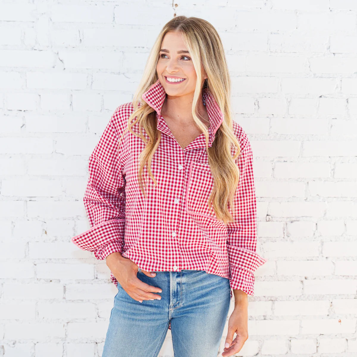 Caryn Lawn Fringe Lawn Top- Red