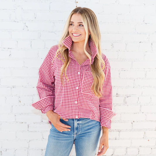 Caryn Lawn Fringe Lawn Top- Red