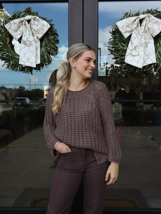 Wooden Ships Tara 3/4 Sleeve Chunky Crew Cotton Sweater- Dark Dusk