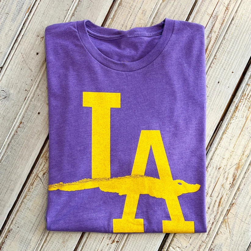 Nola Mercantile LA Unisex Gator Tee- Purple And Gold
