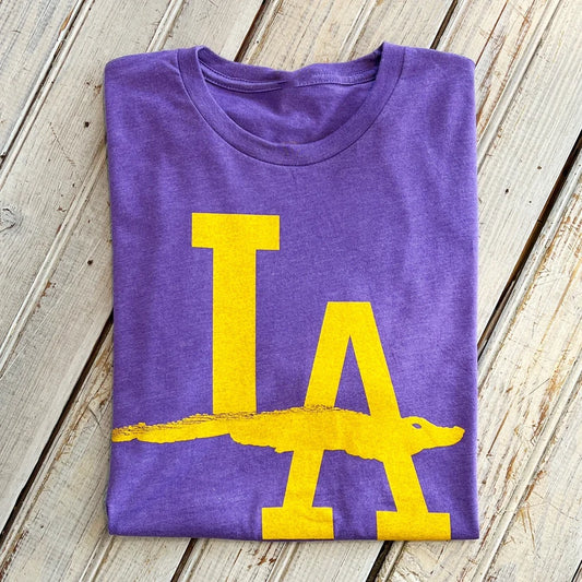 Nola Mercantile LA Unisex Gator Tee- Purple And Gold