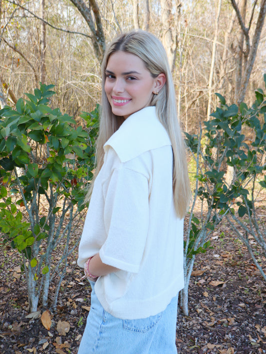 Elle Grey Wide Open Collar Knit Top