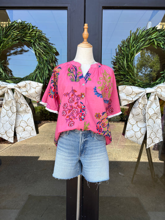 THML Women's Short Sleeve Floral Top