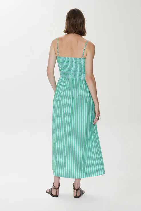 Pistola Bianca Shirred Bodice Dress - Green Blue Stripe