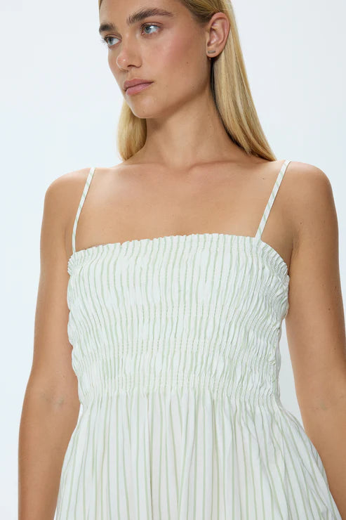 Pistola Bianca Shirred Bodice Dress - Sage Egret Stripe