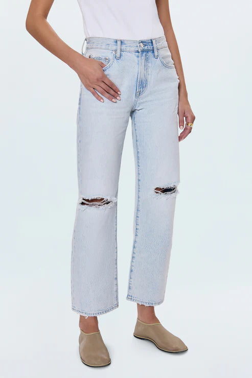 Pistola Lexi Mid Rise Bowed Straight Jean - Solstice Distressed