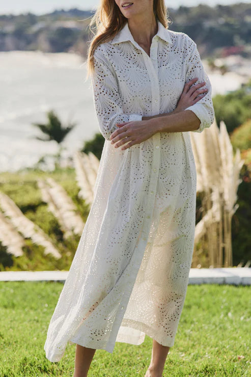 Hermoza Birdie Eyelet Long Dress In White Eyelet