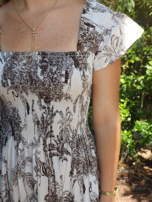 Lilbelle Lil Smocked Maxi Dress |Toile Chocolate | OS