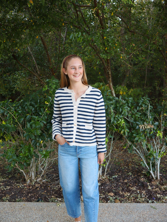 THML Women's Striped Knit Cardigan