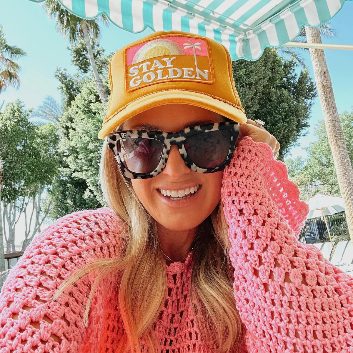 Local Beach Stay Golden Patch Trucker Hat