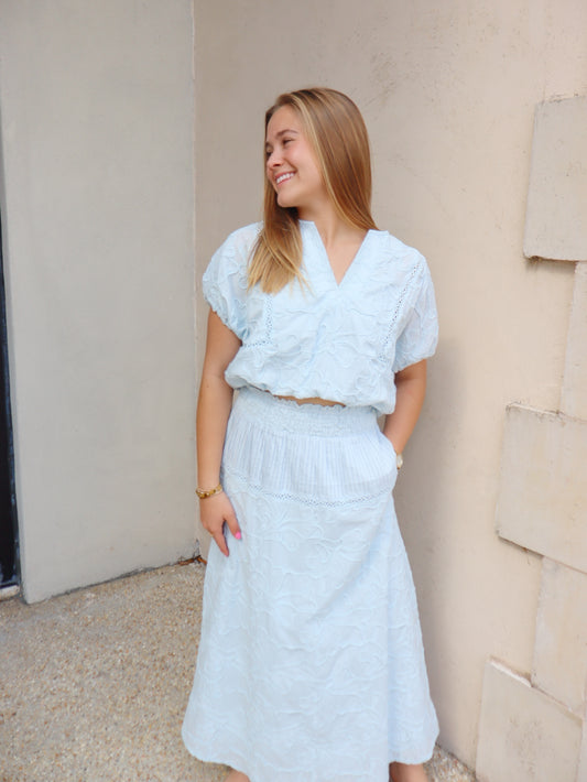 Strut And Bolt Floral Embroidery Cotton Lace Trim Skirt & Top Set