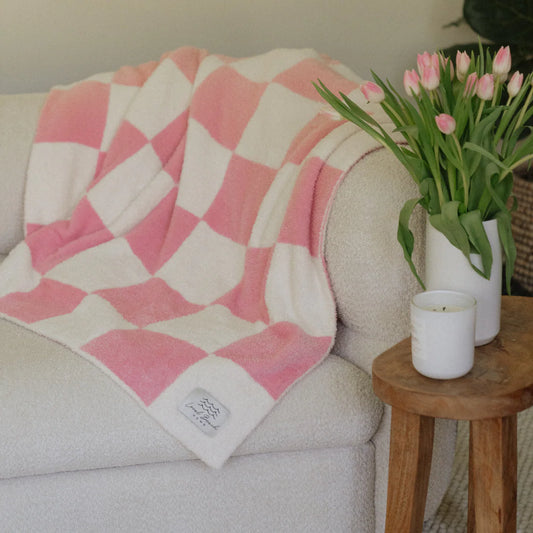 Local Beach Pink Checker Cozy Luxe Home Blanket