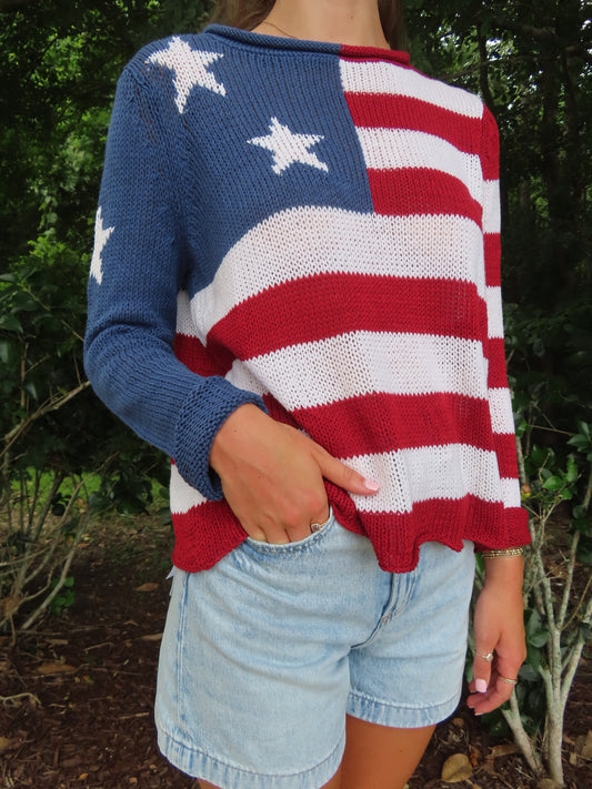 Wooden Ships Women's Flag Rollneck Cotton Sweater