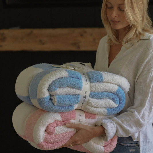 Local Beach Coastal Blue Checker Cozy Luxe Home Blanket