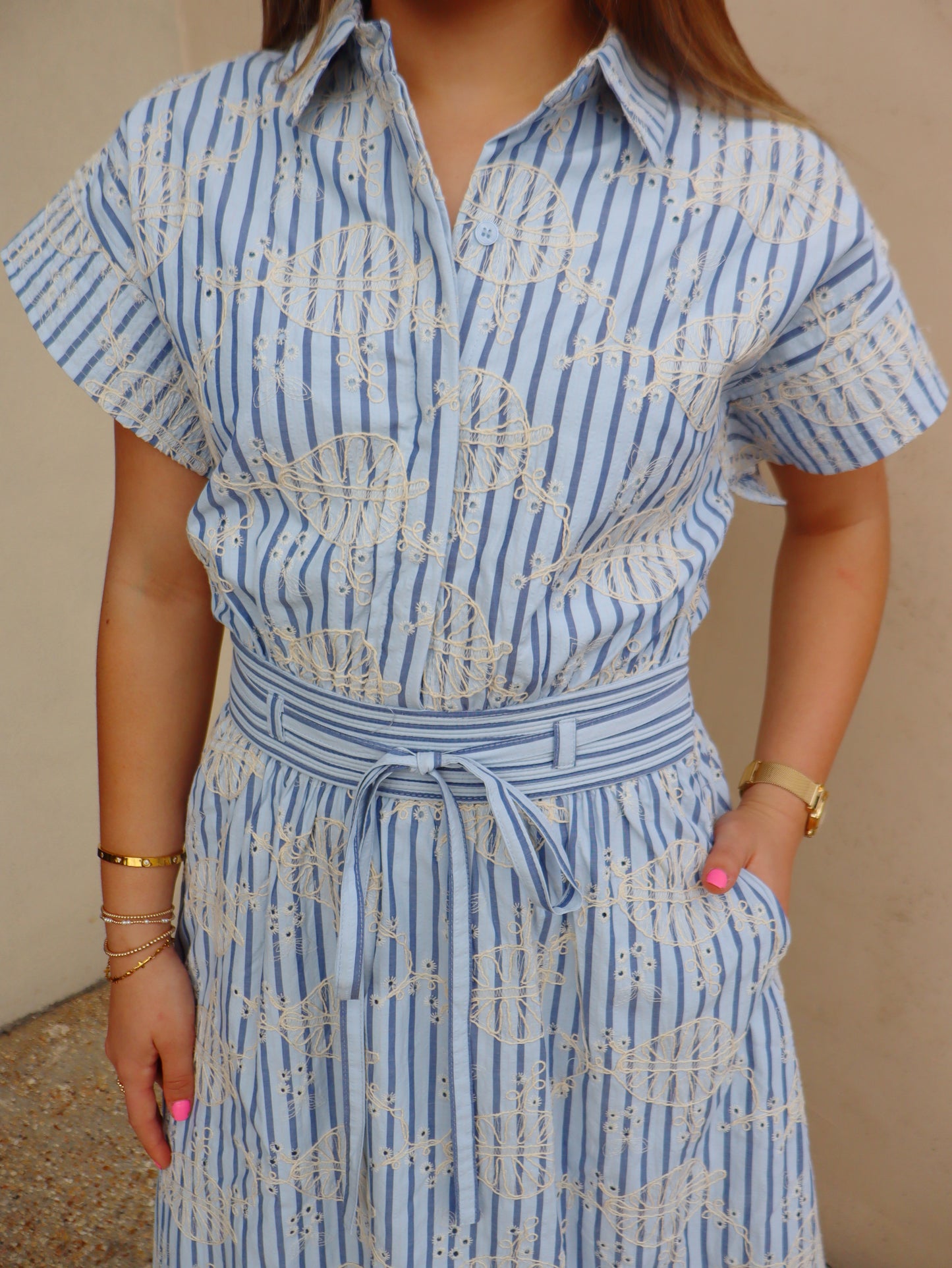 Strut And Bolt Stripe Embroidery Midi Dress