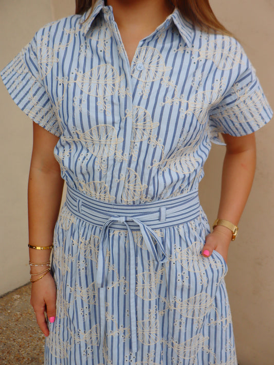 Strut And Bolt Stripe Embroidery Midi Dress