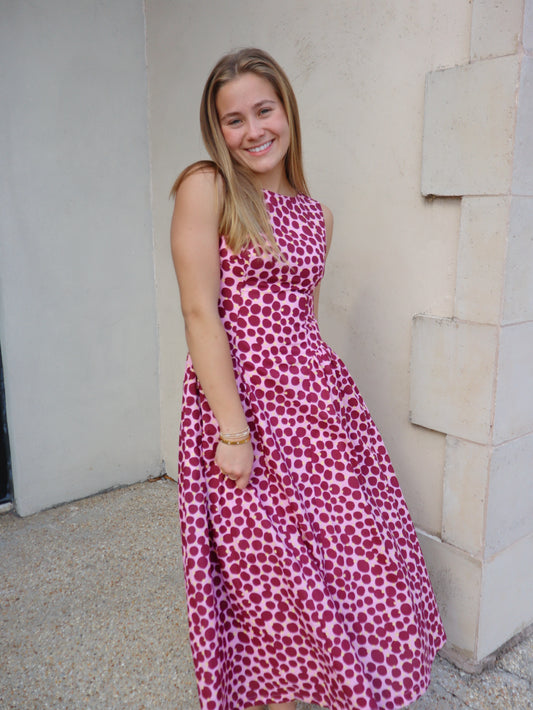 THML Sleeveless Dots Pattern Midi Dress