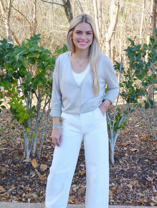 Elle Grey Fine Gauge V-Neck Cardigan