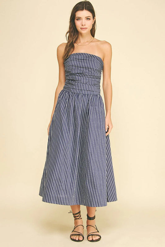 Pinch Women's Striped Smocked Tube Midi Dress