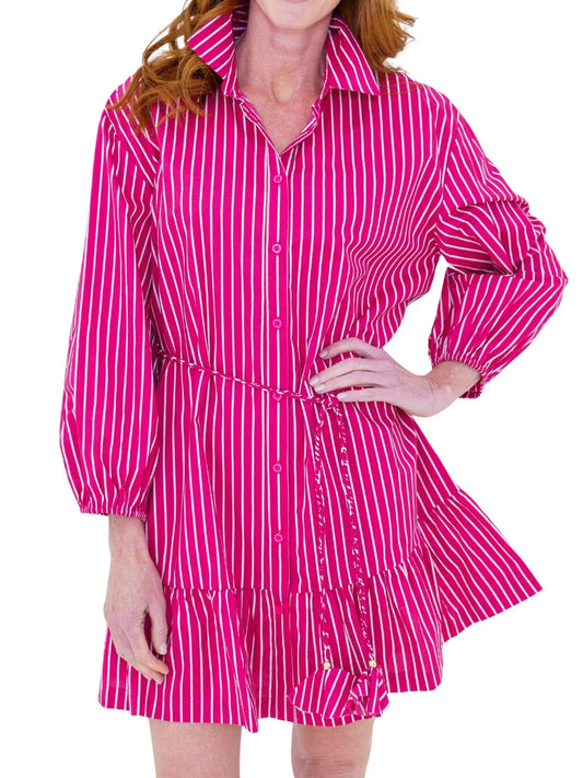 Caryn Lawn Dena Stripe Dress- Fuchsia