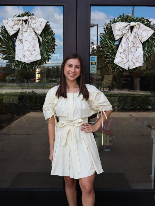 Strut And Bolt Women's Belted Waist Pleated Cotton Mini Dress