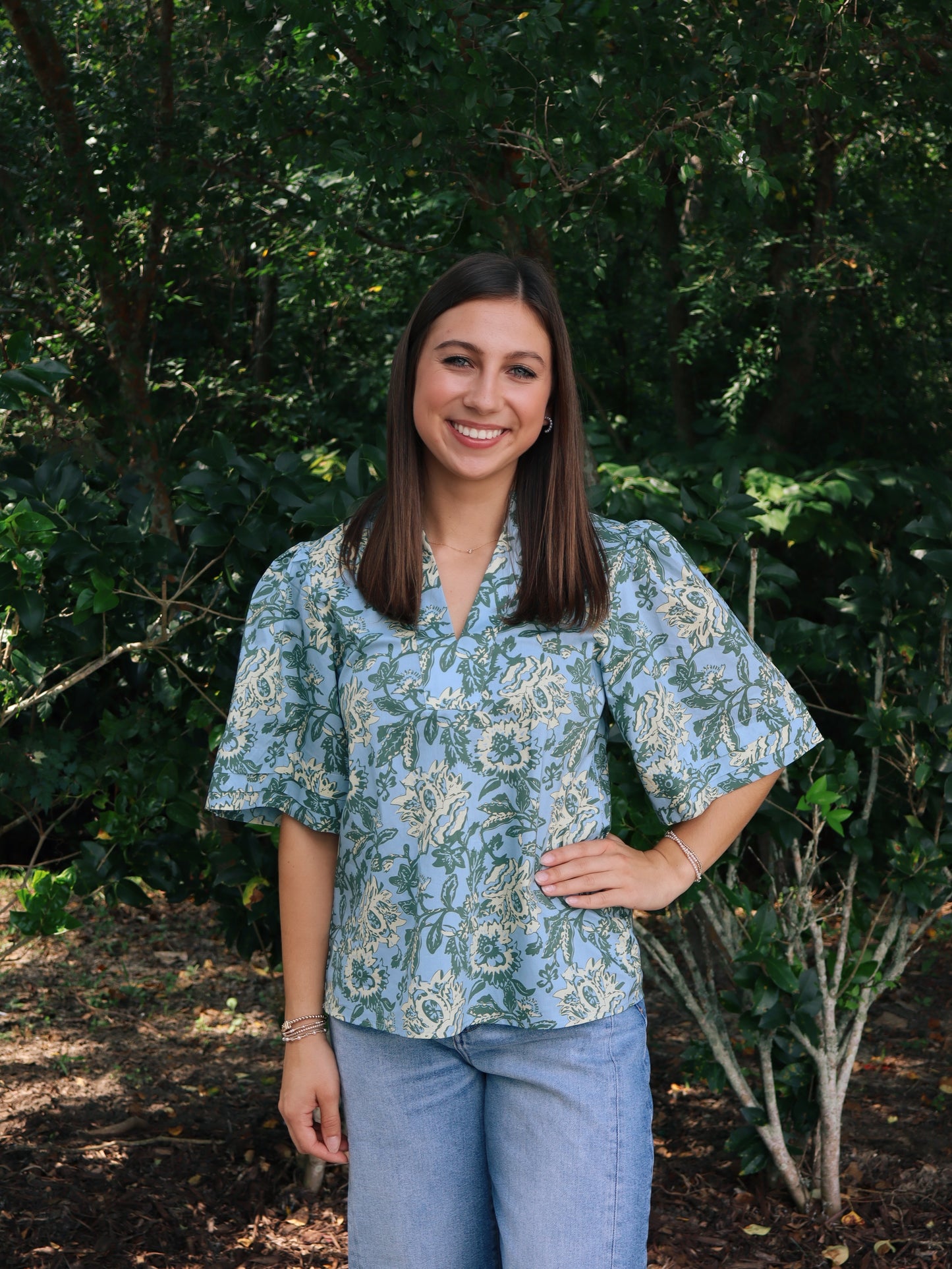 THML Women's V-Neck Printed Top