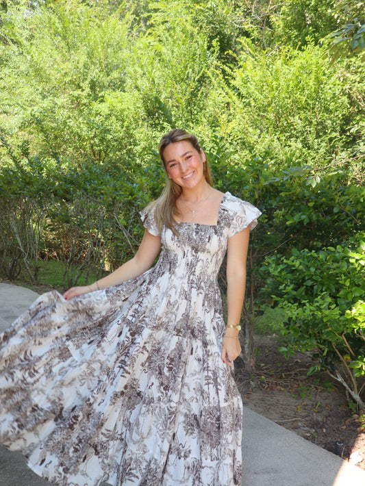 Lilbelle Lil Smocked Maxi Dress |Toile Chocolate | OS