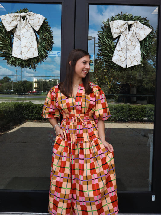 Strut And Bolt Printed Multi Plaid Midi Dress