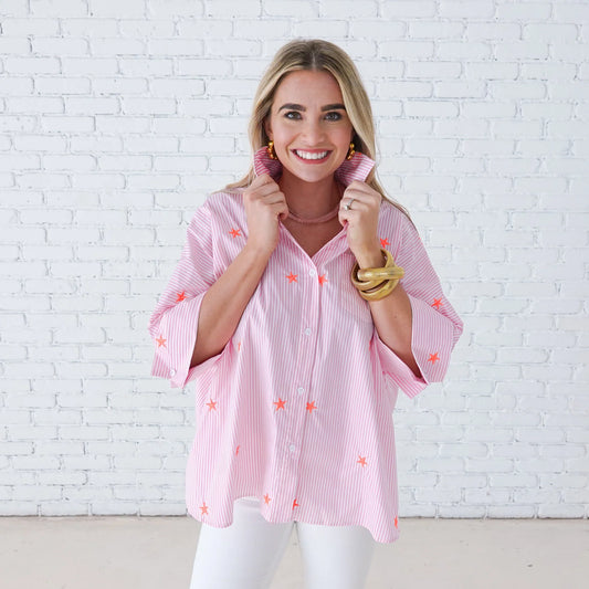Caryn Lawn Abby Swing Star Top-Pink Stripe