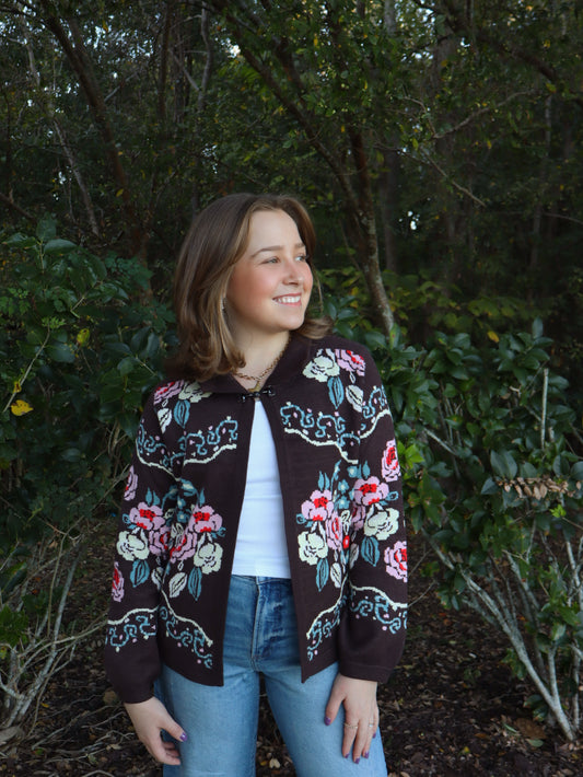 THML Women's Floral Pattern Knit Cardigan