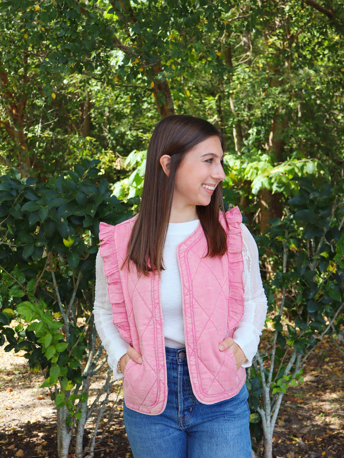 See And Be Seen Women's Ruffle Detail Quilted Vest